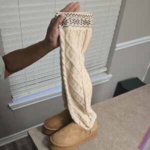 JustFab Cream and Tan Over the Knee Boots